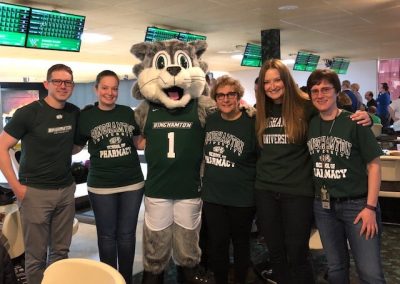 Pin Crushing group photo with Binghamton University Mascot